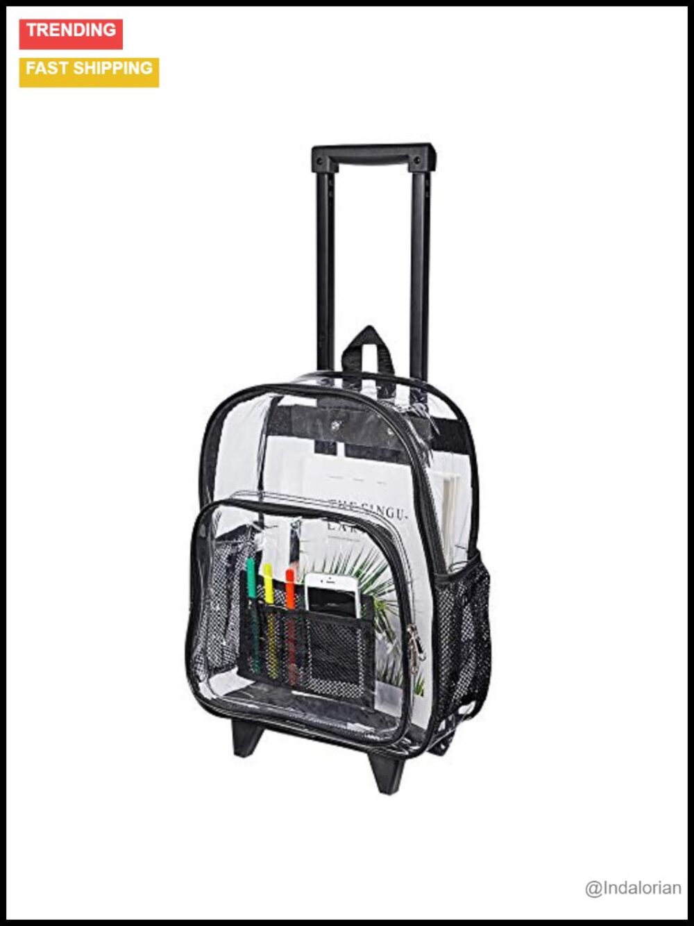 Rolling Clear Backpack Heavy Duty See Through PVC Cold-resistant Wheeled Bookbag